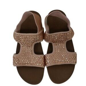 Fitflop Womens Pink Embellished Jewel Sandals With Glitter Strap Size 8